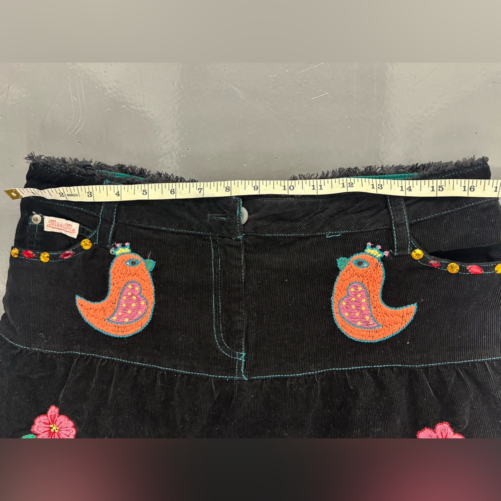 Miss Me Black Embroidered Corduroy Skirt with Floral & Bird Motifs - Picture 2 of 10